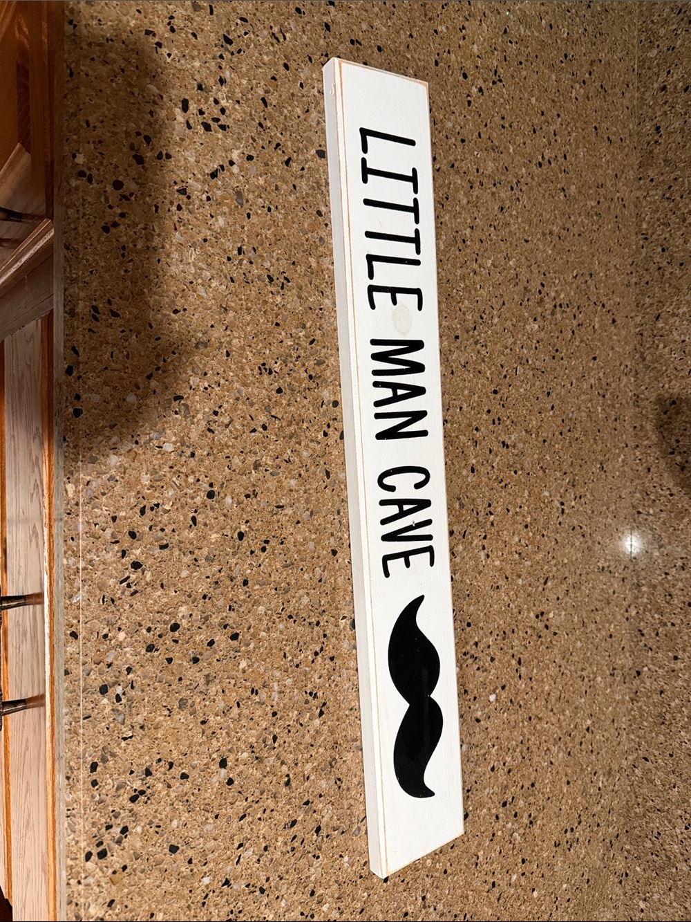 White "Little Man Cave" Wooden Wall Sign with Black Mustache